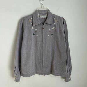 Vtg LL Bean Womens Gray Embroidered Long Sleeve Full Zip Jacket